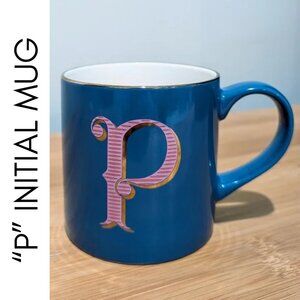 Opalhouse Blue Stoneware P Initial Monogram Mug Pink Gold Trim 16oz